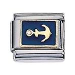 Zoppini anker blauw emaille

Metaal     : staal / 18 karaat goud
Kleur       : blauw
model nr. : 302.74
Maten     : 9 mm
Materiaal : staal  ,goud ,emaille  
